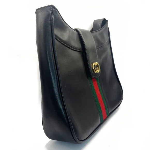 Authentic GUCCI Ophidia Logo Leather Vintage Shoulder Bag Purse Black - Picture 5 of 12